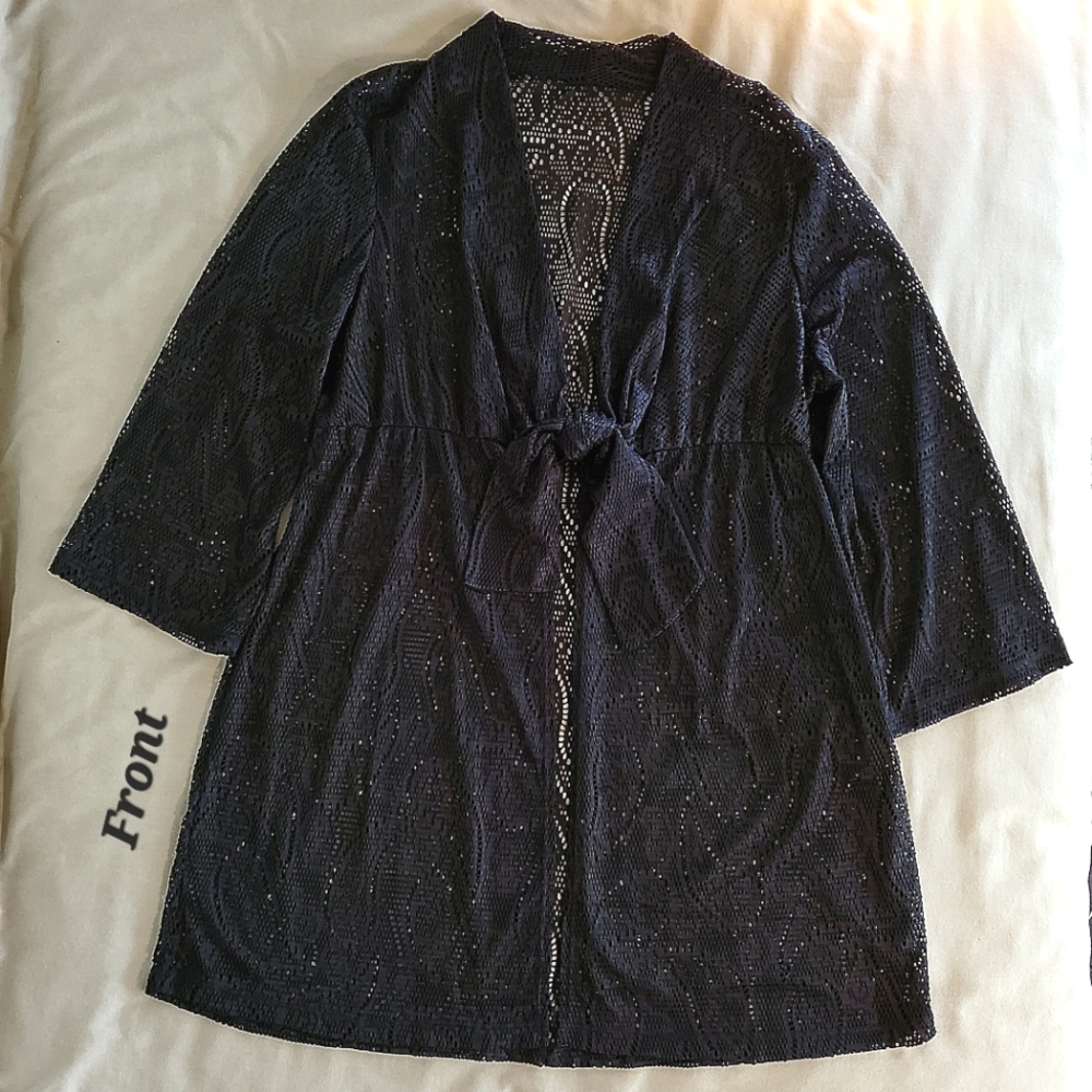 Catalina 1X Size 16 Black CoverUp Tie-Robe Jacket NWOT
